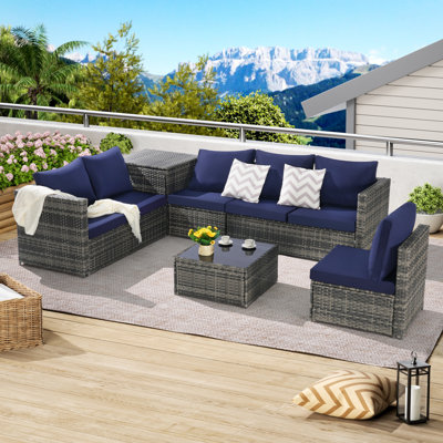 Ensemble de meubles de patio 6 pièces, meubles de patio en L tissés pour l'extérieur