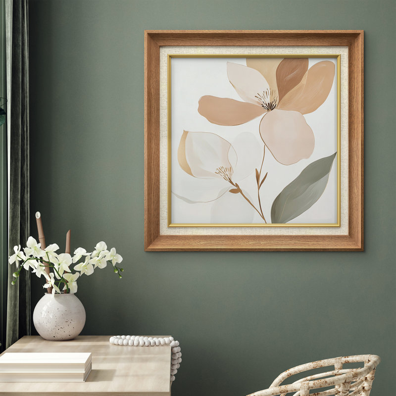 Ensemble de 2 impressions murales de fleurs de magnolia doux et neutres décoratives crème minimaliste - impression encadrée de 2 pièces sur papier dans la chambre principale