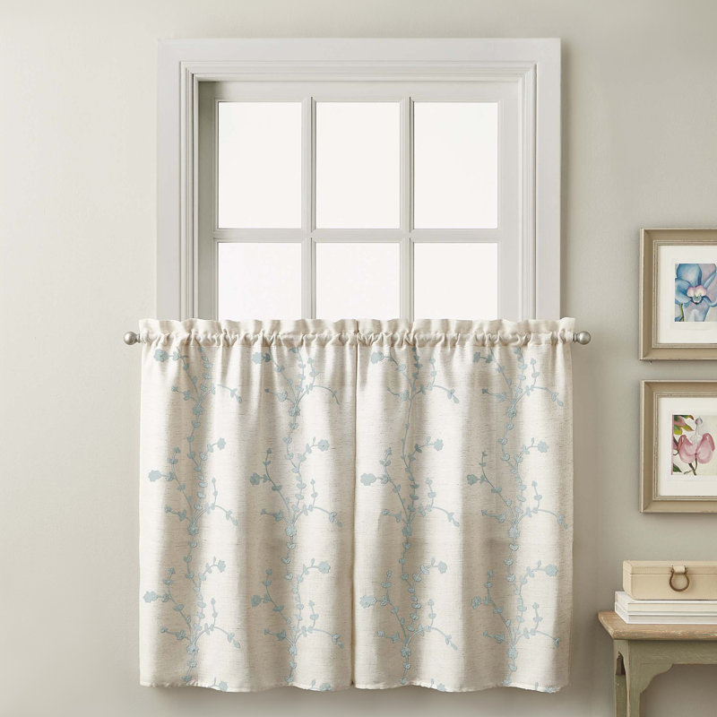 Jamison Floral Tailored Cafe Curtain, Aqua
