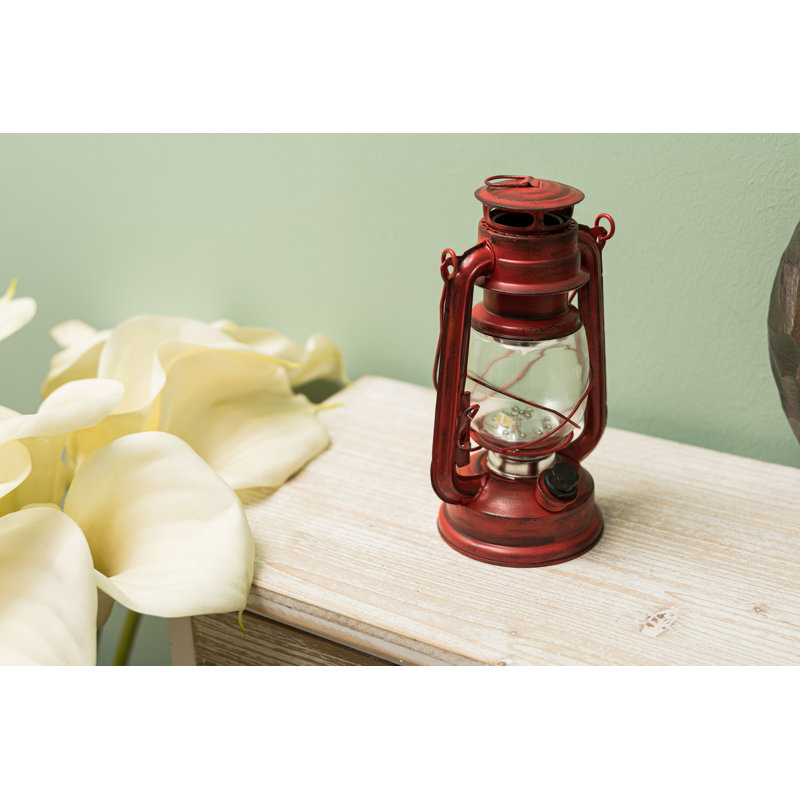 Flameless Candle with Iron Holder, Red, 19cm H x 10cm W x 12cm D