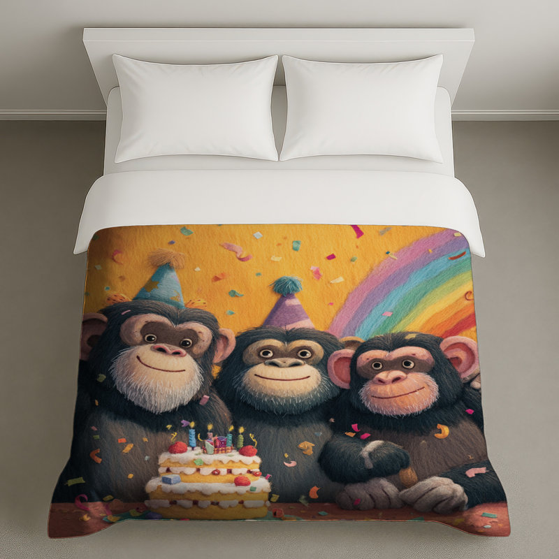 Housses de couette Monkeys With Birthday Cake, Grand lit