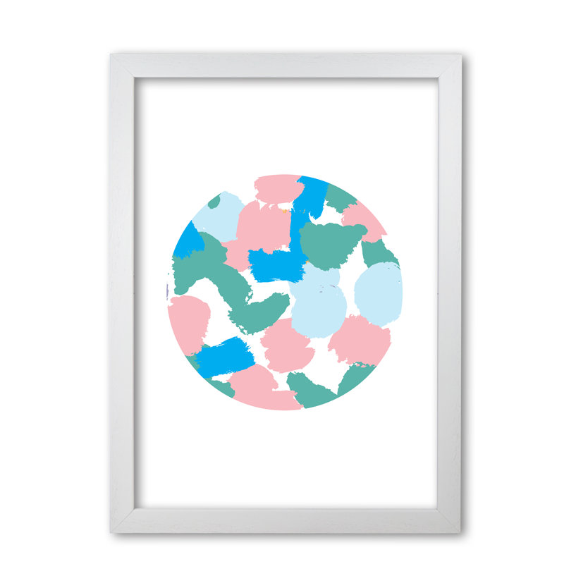 Pink And Green Paint Splodge Circle Abstract - Print, White Grain Frame, 60 cm H x 42 cm W x 5 cm D