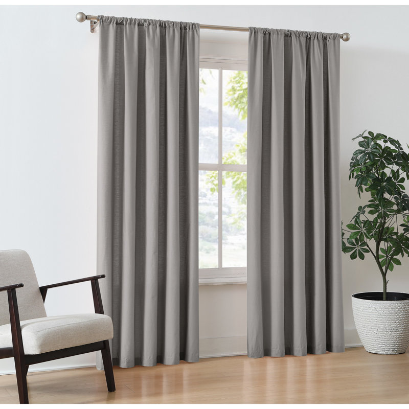 Ebern Designs Solid Cotton Percale Window Curtain Pair, Gray, 50" W x 96" L