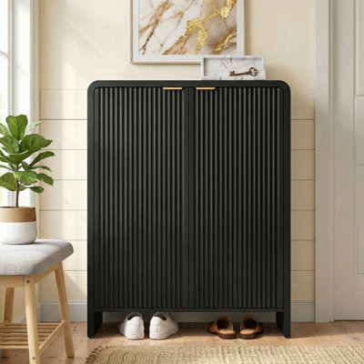 6-Tier Black Entryway Shoe Storage Cabinet with Doors for Living Room, Hallway, Closet
