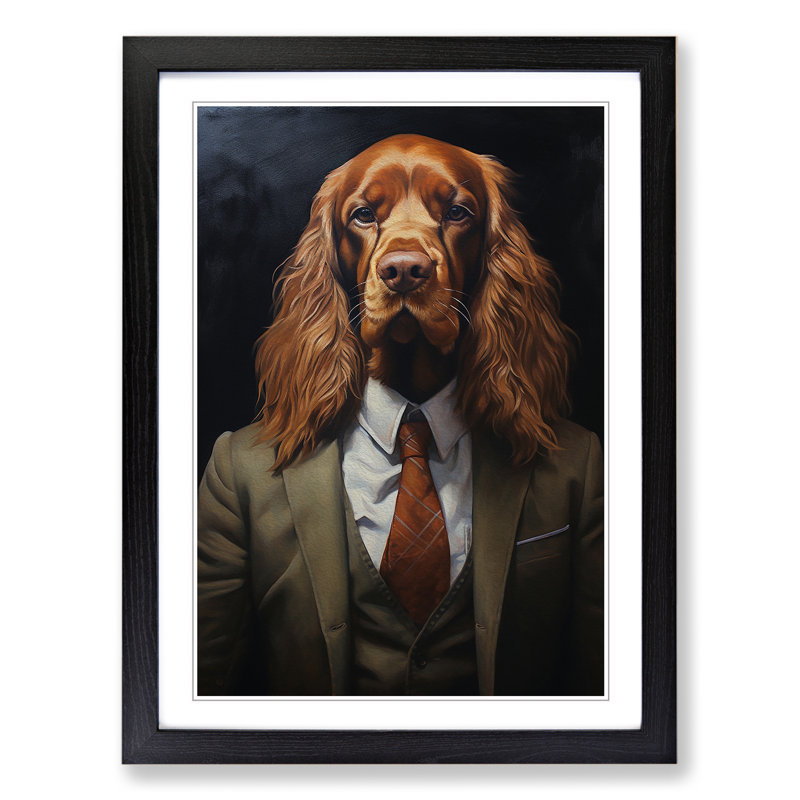 Cocker Spaniel in a Suit No.2 1 Piece Single Picture Frame Wall Art, 64cm H x 46cm W x 2cm D, Black