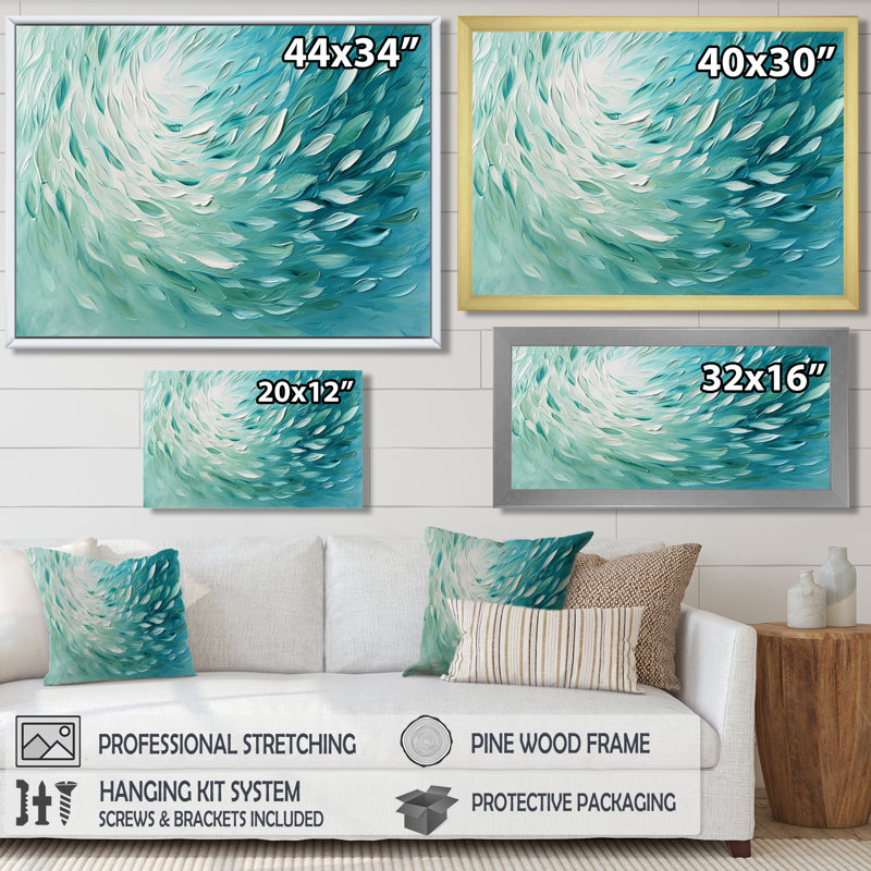 «Green Turquoise Boho Feather Wave», impression d'art mural plumes, H 12 po x l 20 po x P 1 po