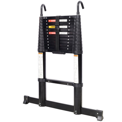 Échelle télescopique en aluminium 12,5 pi avec pieds antidérapants et crochet stable, fonction de sécurité de ralentissement avec échelle d'extension portative stabilisatrice pour le travail domestique et extérieur, capacité de 330 lb