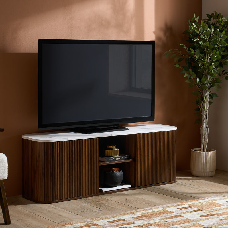 Vermeer Collection Fluted Large TV Unit - TV Stand, 48cm H x 140cm L x 40cm W, Dark Brown Wood