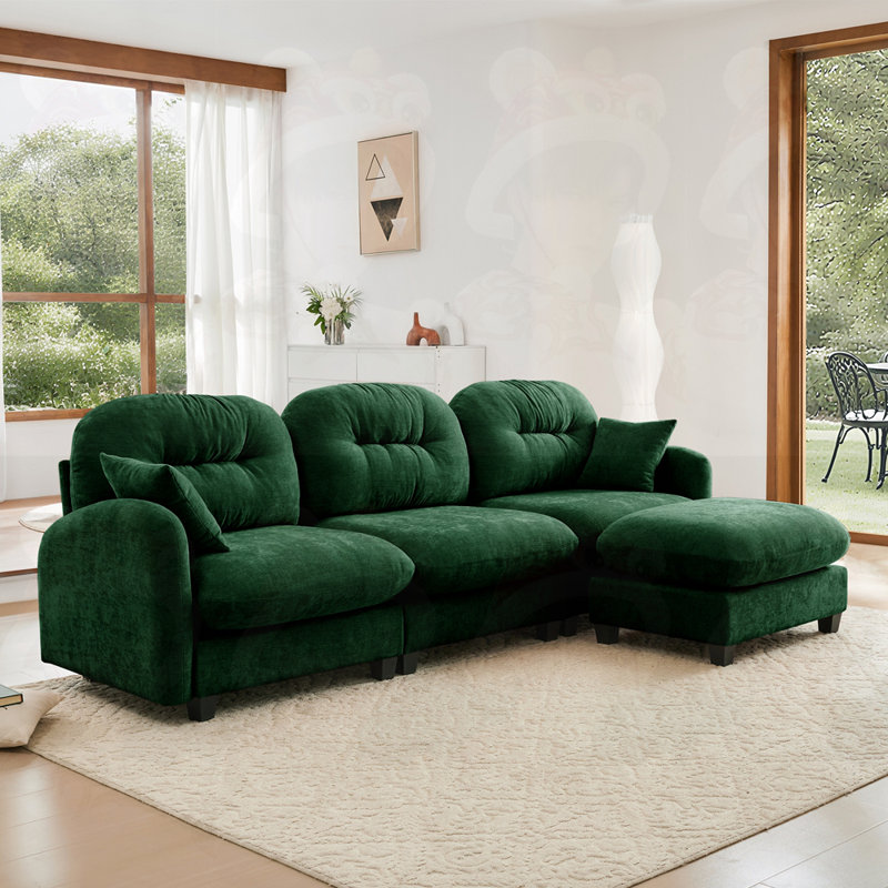 Canapé modulaire 3 places avec 1 repose-pieds, H 36,6 po x l 107 po x P 59,5 po, 3, Vert