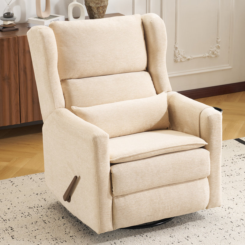 Manual Recliner With An Adjustable Headrest And Rocking Function，Beige, Beige Chenille