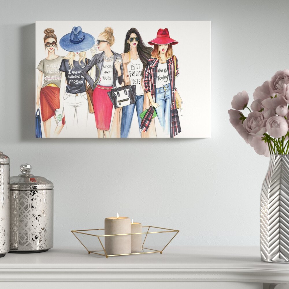 Fashionistas Gotta Have Fun by Rongrong DeVoe - Print on Canvas House of Hampton Size: 12 H x 18 W x 1.5 D, Format: Wrapped Canvas, Mat Color: No