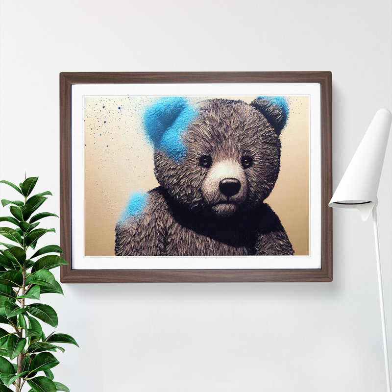Interesting Teddy Bear - Framed Print, 25cm H x 34cm W x 2cm D, Walnut