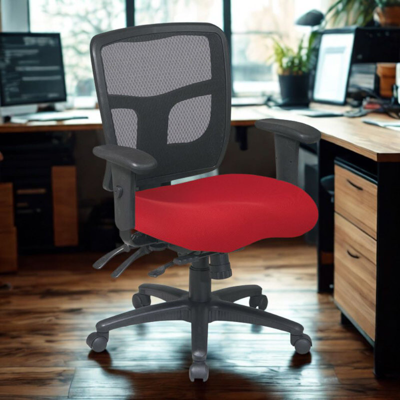 Chaise de bureau ergonomique en Y avec dossier en filet et dossier réglable, Rouge