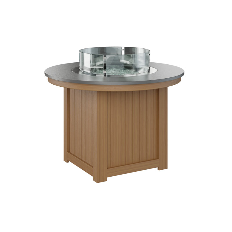 Foyer de table rond Berlin Donoma, Acier inoxydable martelé avec base en teck nature, H 37 po x l 44 po x P 44 po