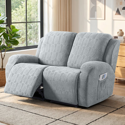 6-Piece Soft Jacquard Recliner Loveseat Slipcover, 2-Seater Stretch Couch Cover, Machine Washable Furniture Protector with Elastic Bottom