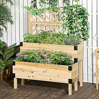 Lit de jardin surélevé en bois à 2 niveaux avec treillis