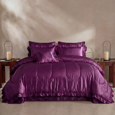 Ensemble d'édredon en satin pour lit très grand 8 pièces Satin Like Mauve Satin