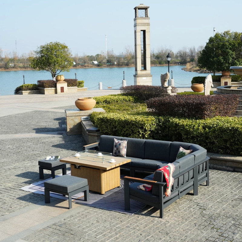 Ensemble de conversation modulaire 9 pièces avec coussins 9 pièces, Brun