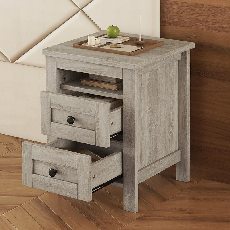Table de chevet 2 tiroirs Farmhouse, Gris antique