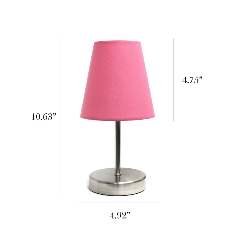 Amandev Simple Designs Sand Nickel Mini Basic Table Lamp with Tapered Fabric Shade, Pink