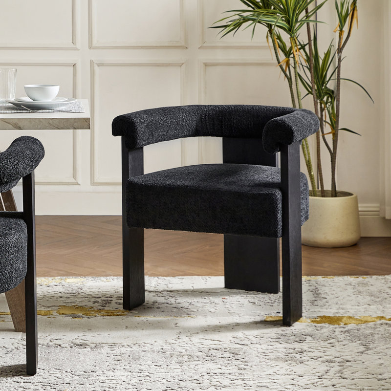 Weisberg Boucle Upholstered Solid and Manufactured Wood Armchair, Black