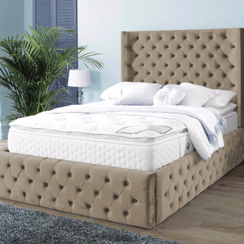 Buckingham Chesterfield Velvet Upholstered Bed Frame - Deep Button, Sprung Slats, Coffee, Kingsize (5')