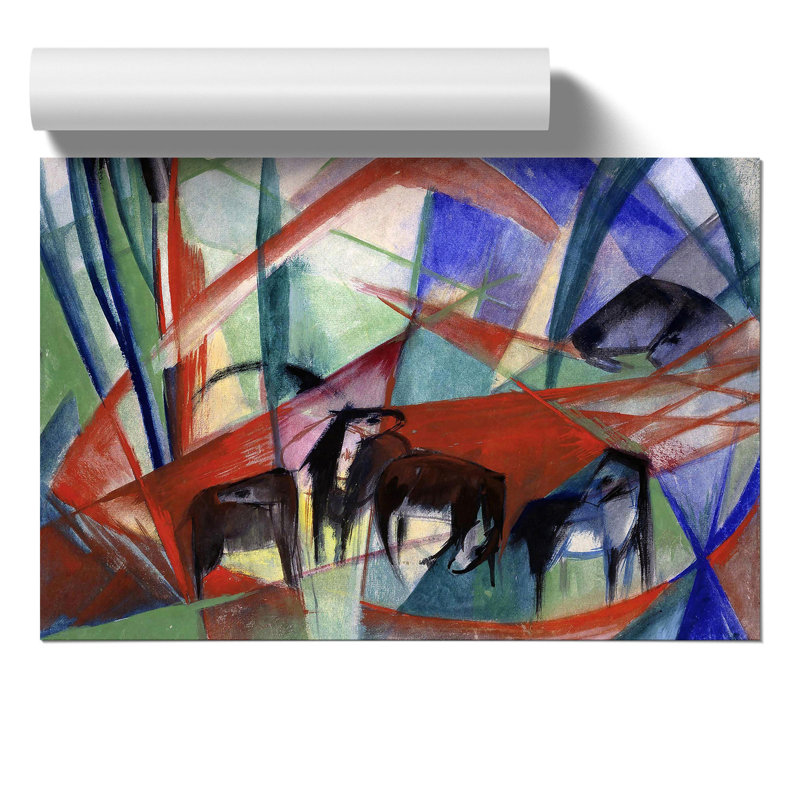Many Horses by Franz Marc - No Frame Painting, 21cm H x 30cm W x 0.1cm D