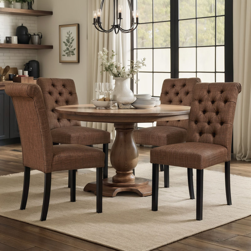 Linen Upholstered Dining Parsons Chairs (Set Of 4), 4, White
