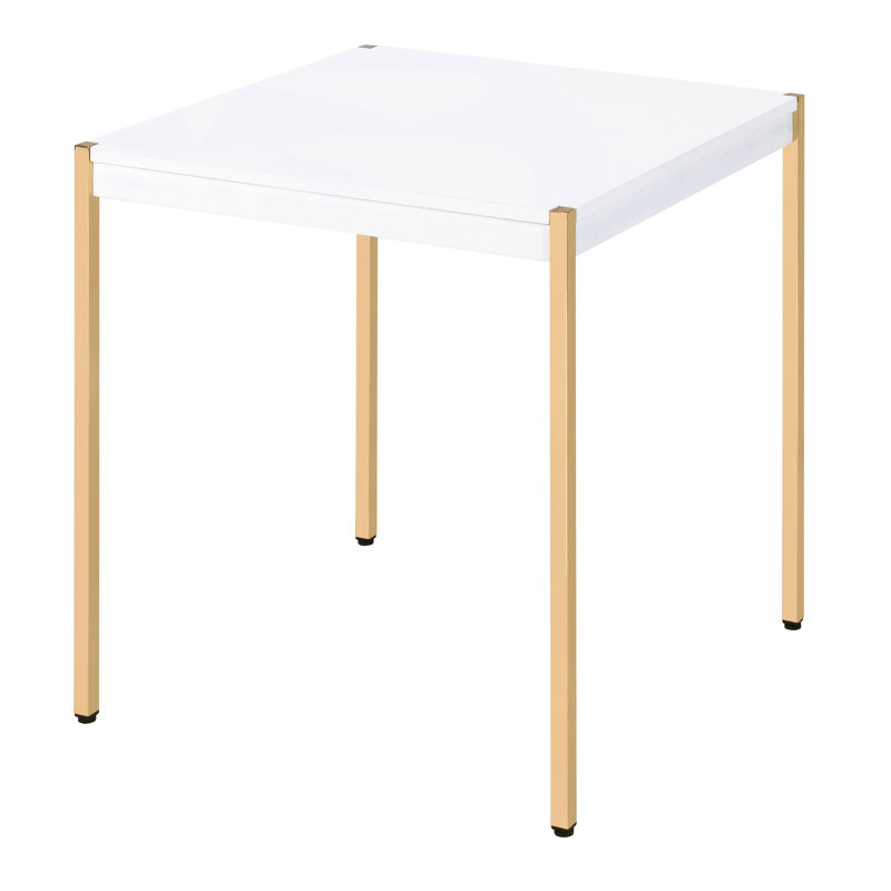 Table de bout carrée moderne blanche et dorée, pieds en métal pour espace de vie