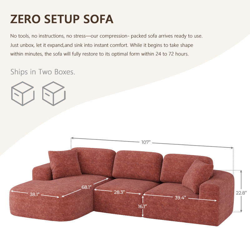 107'' Modular Sectional Sofa with Chaise, Modern Woven Upholstery, Convertible L-Shaped Design, No Assembly Required for Living Room