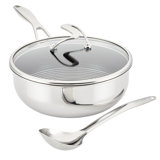 Circulon Clad Stainless Steel Chef Pan and Utensils with Hybrid SteelShield, 3 Piece, Silver