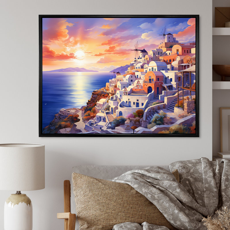 " Greece Oia Splendour II ", H 34 po x l 44 po, Cadre flottant noir