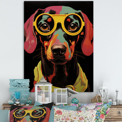 «Curious Popart Daschund Dog I», art mural chien