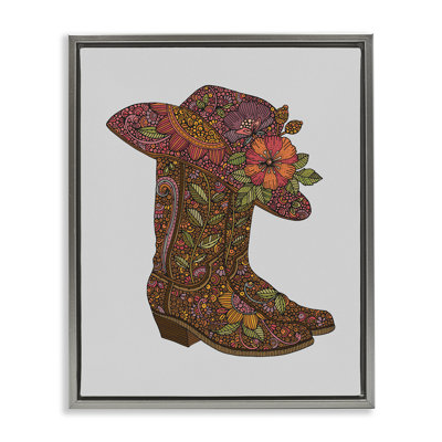 «Paisley Cowboy bottes», art mural encadré sur toile flottante par Valentina Harper