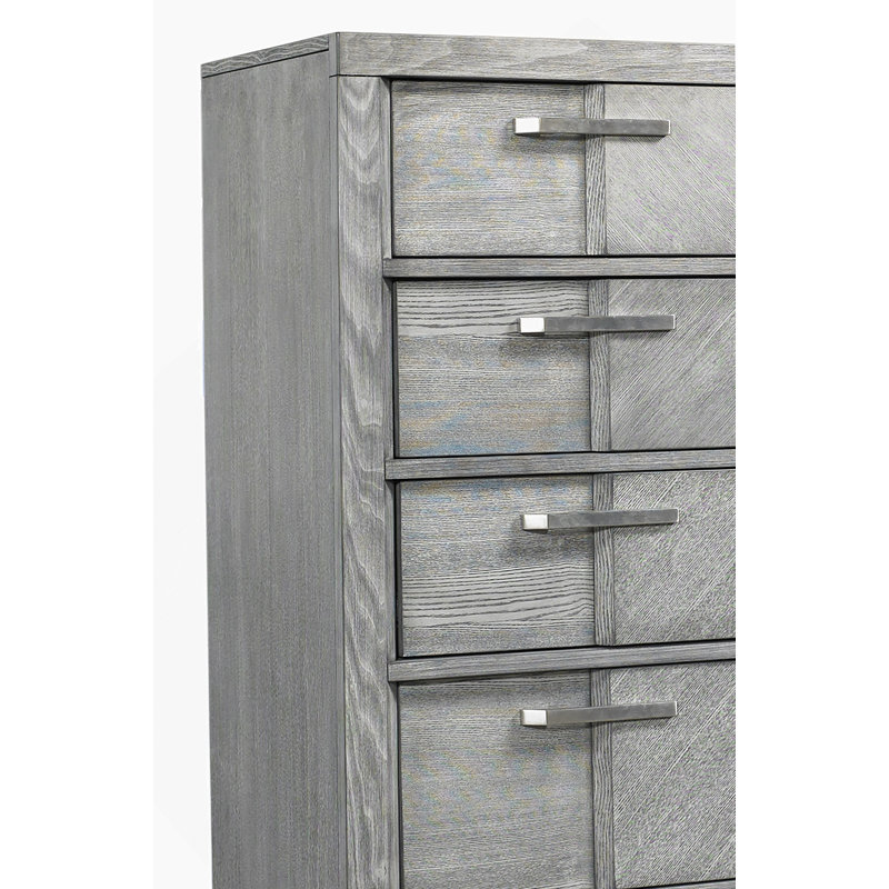 Commode 5 tiroirs en placage assorti gris