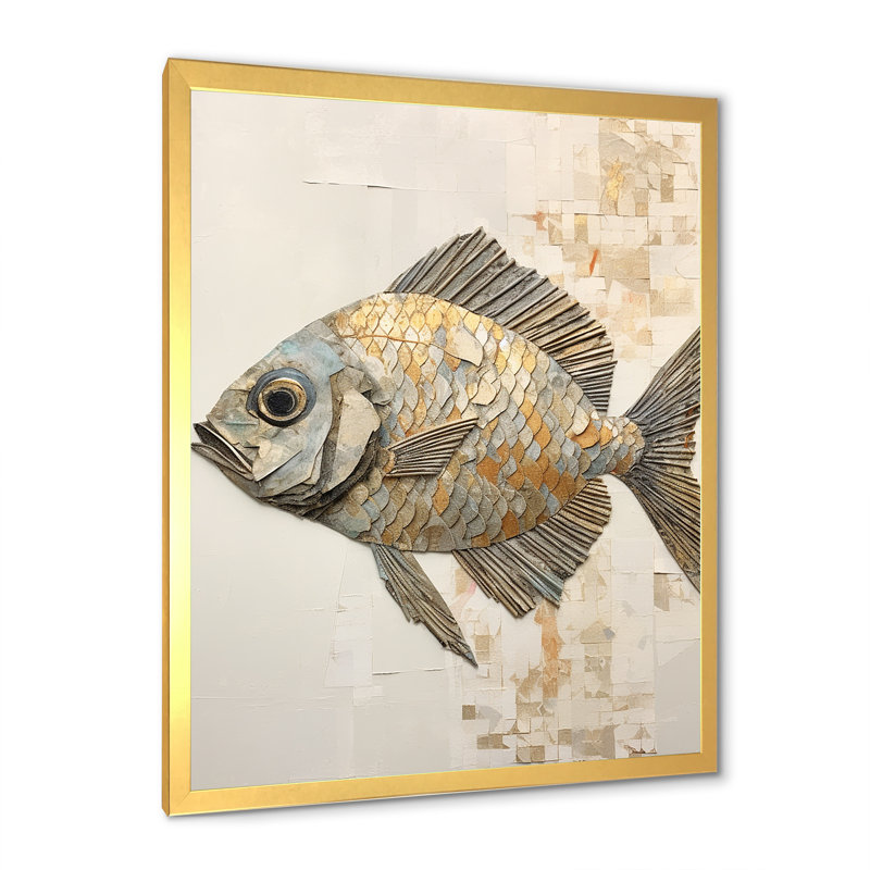 Fish Harmony I - impressions sur toile, H 32 po x l 24 po x P 1 po, Cadre doré simple