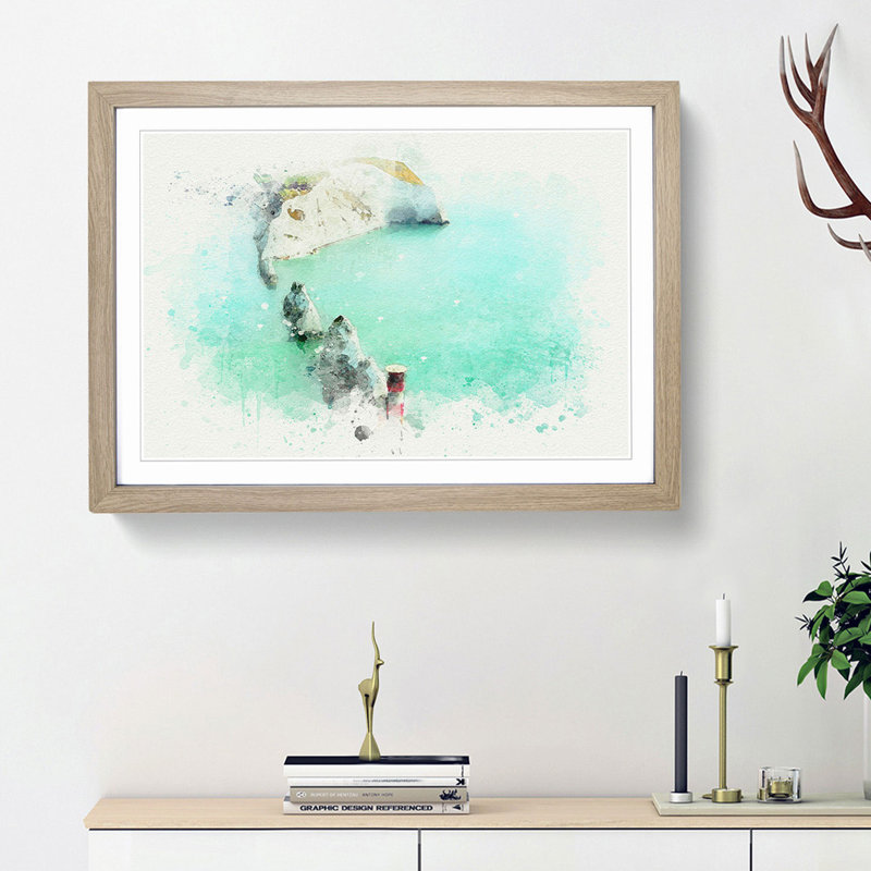 The Needles Isle of Wight in Abstract - Picture Frame Graphic Art Print, 27cm H x 36cm W x 2cm D, Oak Framed
