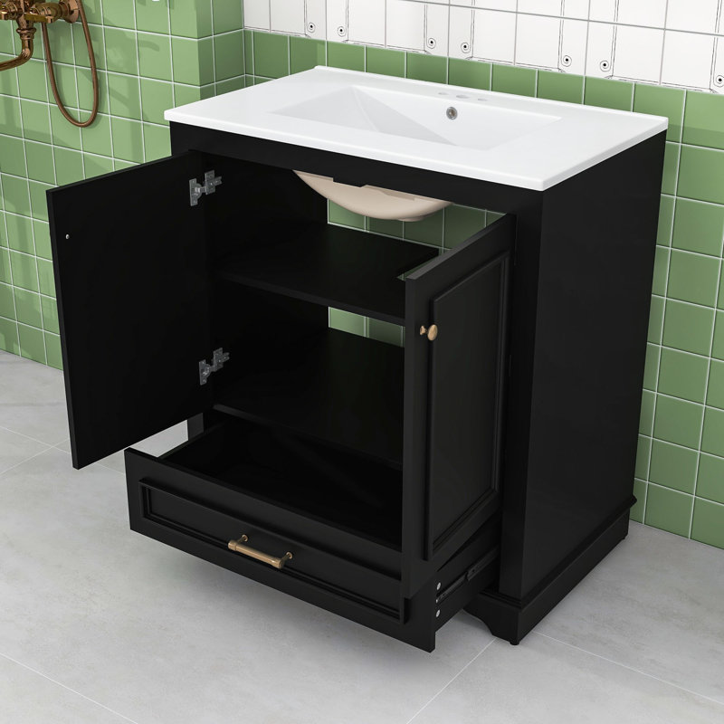 Bathroom Vanity with Sink, Storage Drawer and 2 Soft Closing Doors, Black