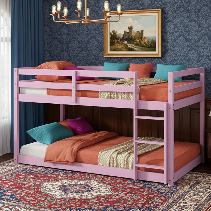  Lit superposé simple au-dessus de 77 po L 77 po, structure en bois massif, rose, Rose