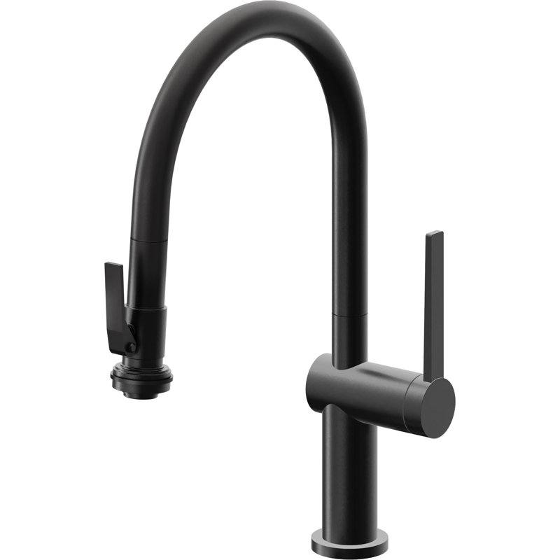 Pull-Down Kitchen Faucet With Squeeze Sprayer - Low Arc Spout, Matte Black