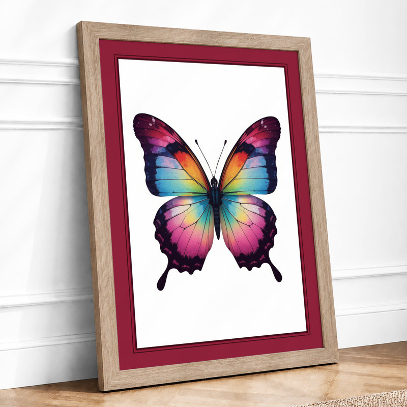 Rainbow Butterfly Modern - Framed Print, A2 - 59.4 x 42.0 cm, Oak