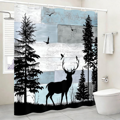 Rideau de douche gris à motif cerf des bois, 183 cm x 183 cm, pour salle de bain.