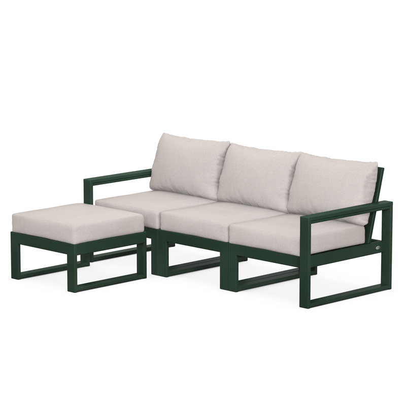 POLYWOOD EDGE Modular Deep Seating Set with Ottoman, Green, Dune Burlap