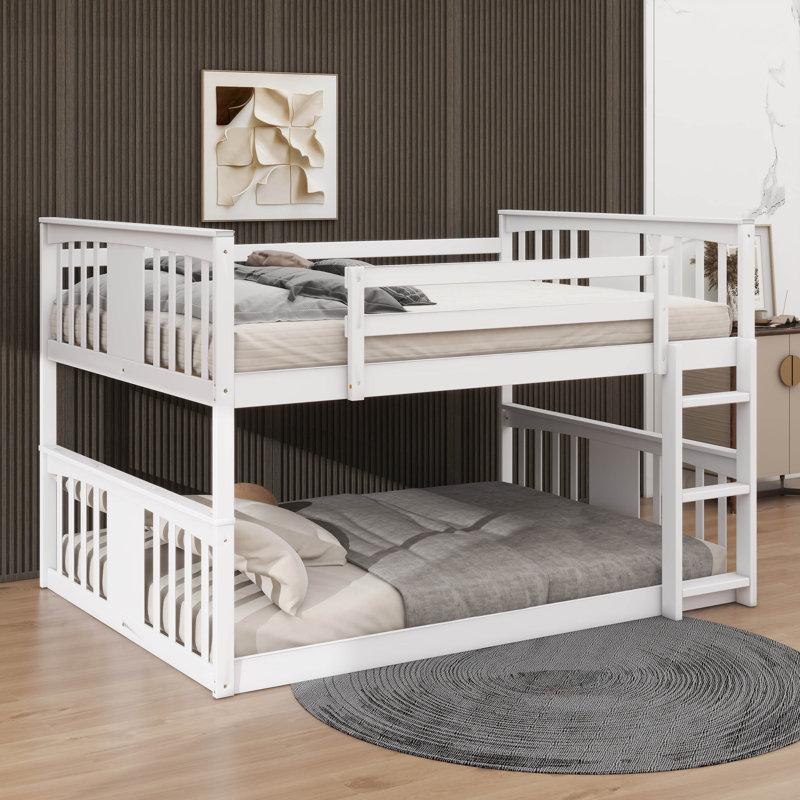 Roomy Full Over Full Bunk Bed With Robust Ladder, White