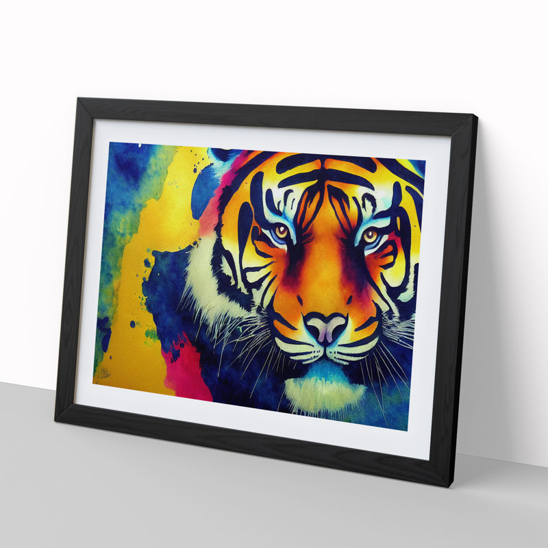 Colourful Tiger Art Abstract - Framed Print, Black Framed, 25cm H x 34cm W x 2cm D