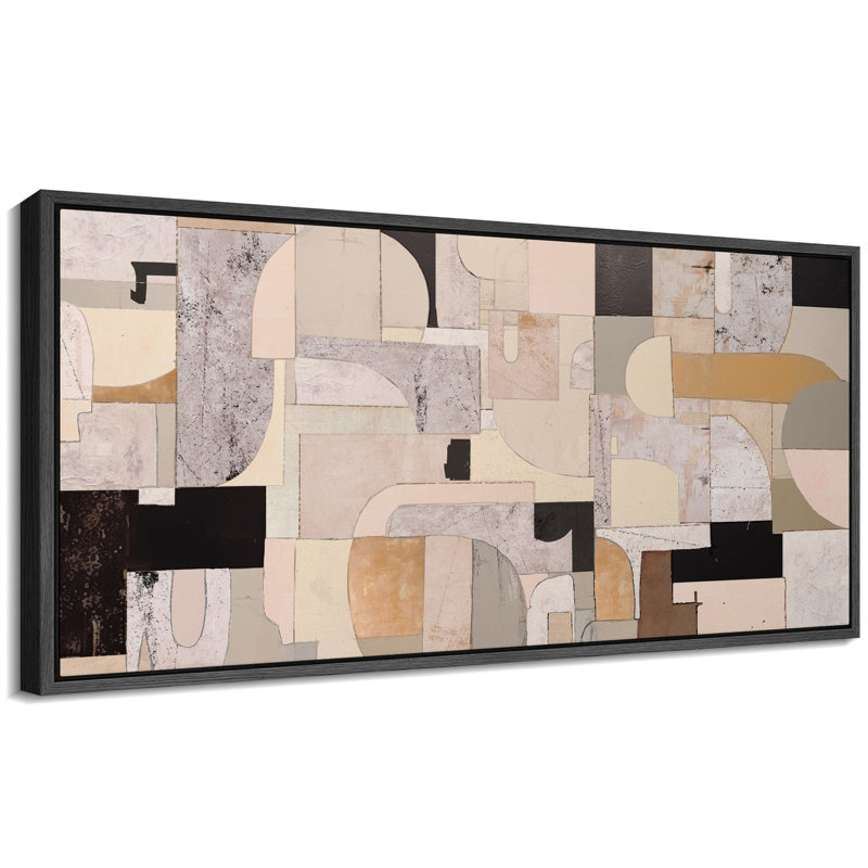 Collage architectural abstrait de style Mid-Century, H 30 po x l 60 po, Noir, noir, noir, noir