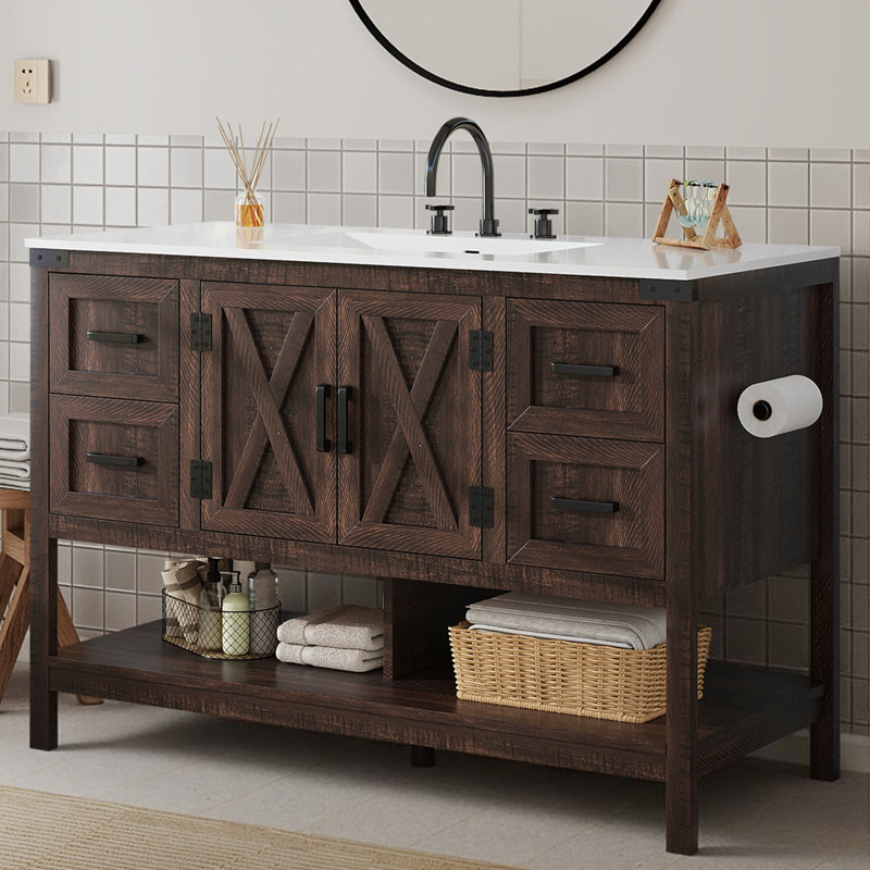 Meuble-lavabo simple 48 po avec rangement Chimira, brun rustique, Brun, 48"
