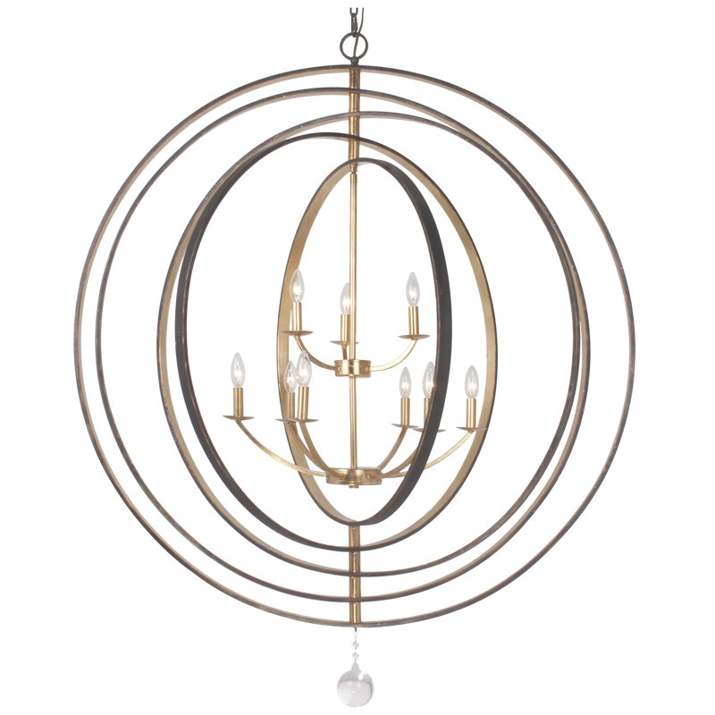 Luna 9 Light Foyer Chandelier, English Bronze/Antique Gold
