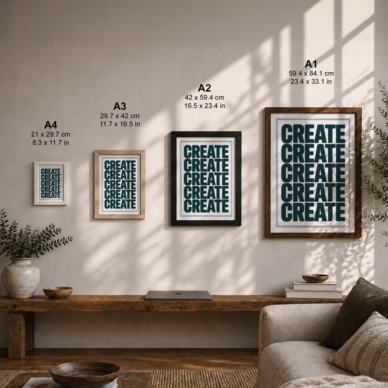 Create Repeated Typography - Framed Print, A2 - 59.4 x 42.0 cm, Walnut