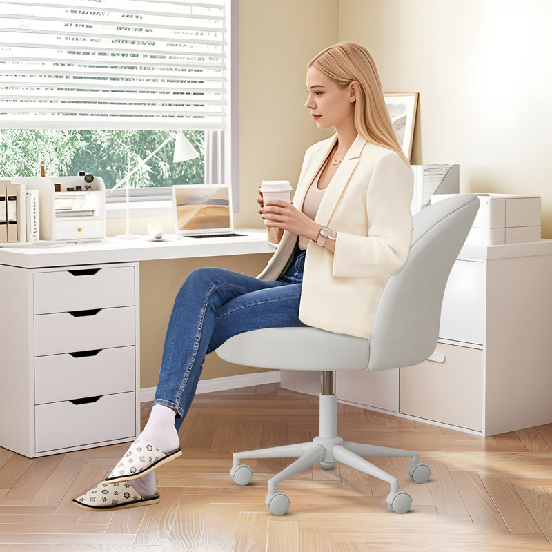 Blue Elephant Velvet Task Chair, White
